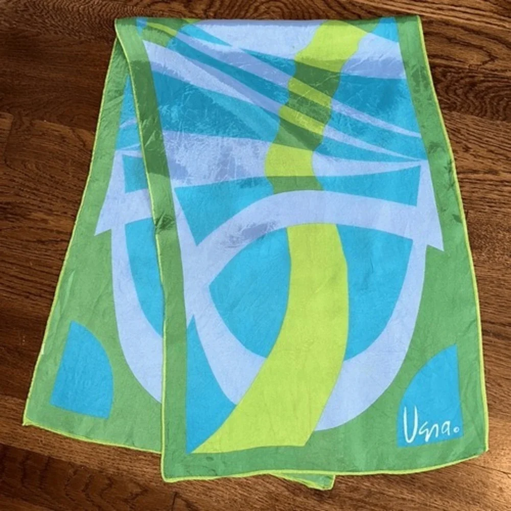 Vintage Vera Neumann 60s/70s green, lavender‎ & turquoise polyester scarf